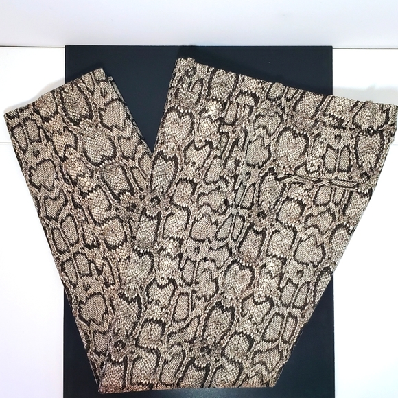 Zara Snakeskin Straight Ankle Pants - Beige Brown Size 10 - Picture 3 of 12